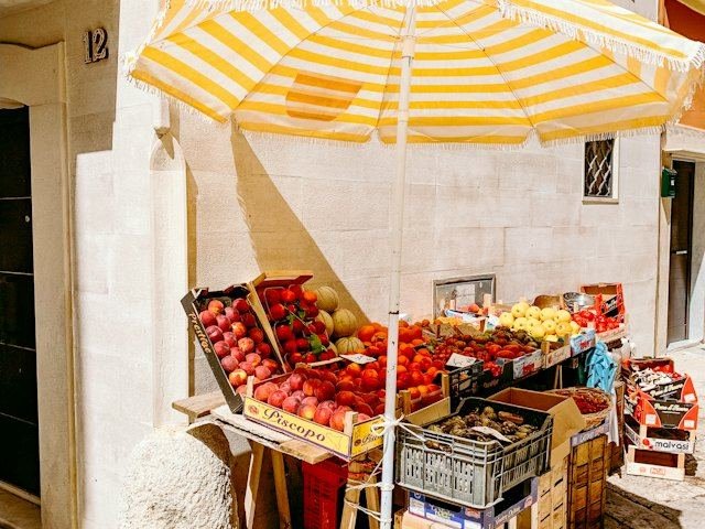 Fresh fruit and vegetables in crates